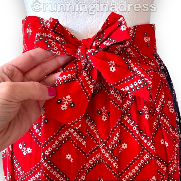 Vintage 70’s Prairie Maxi Skirt Blue & Red Calico Floral Print Ruffle Hem - Picture 6 of 15